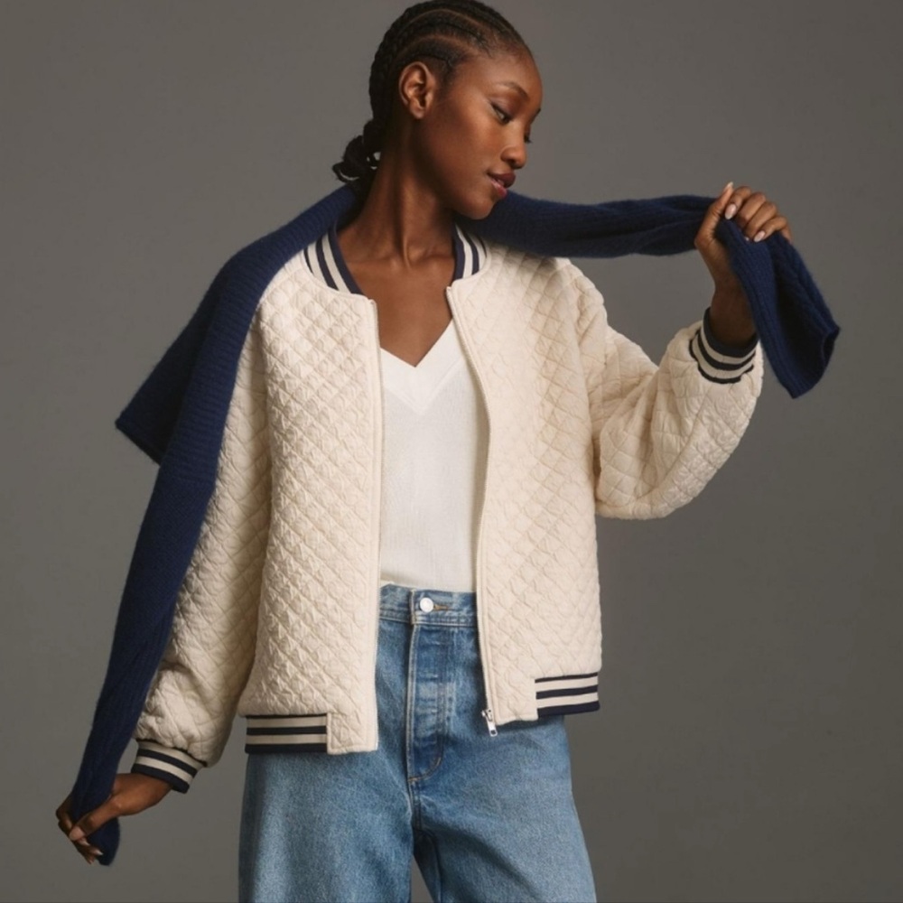 Porridge Cream Quilted Bomber Jacket